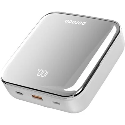 Porodo 20000Mah Mirror Power Bank Built-In Charge & Re-Charge Cables